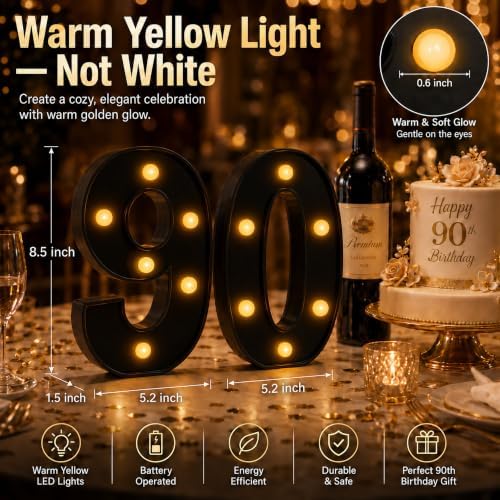 90 Light up Numbers Battery-Operated Light-Up for Party Black - Image 2