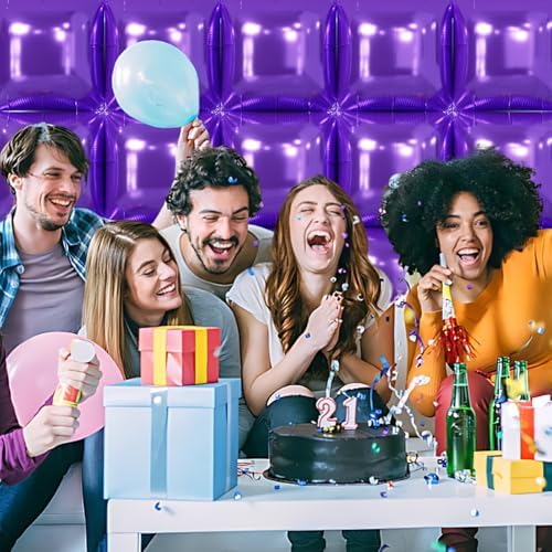 NISOCY 25PCS Metallic Purple Square Foil Balloons Wall Backdrop - Image 6
