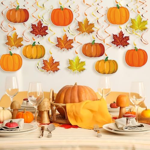 Fall Decor Pumpkin Maple Leaf Hanging Swirl - Fall Thankgiving Pumpkin Party Ceiling Decorations for Home Classroom Office Autumn Thanksgiving Harvest Decor Party Supplies - Image 2