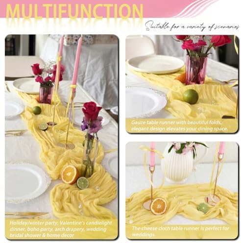 8 Pack Light Yellow Cheesecloth Table Runner 17x108 inch Boho Gauze Cheese Cloth Table Runners for Wedding Party Baby Bridal Shower Home Decor - Image 7