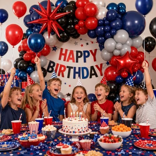 Black Red Blue Balloon Arch Garland Kit, Spider Themed 4th of July Patriotic Balloons Double Stuff Red Navy Blue Black Gray Pearl White Balloon for Kids Boys Baby Shower Birthday Party Decorations - Image 3