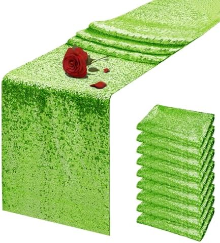 10 Packs 12 x 72 inches Green Sequin Table Runner by VHH