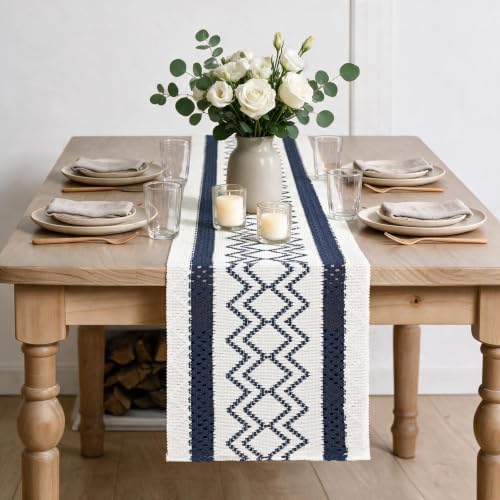 Artoid Mode Dark Blue Stripe Diamond Woven Table Runner 12x36 Inch - Image 2