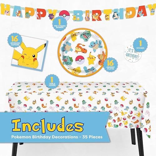 Pokemon Birthday Decorations Party Supplies with Banner & Tablecloth - Image 2