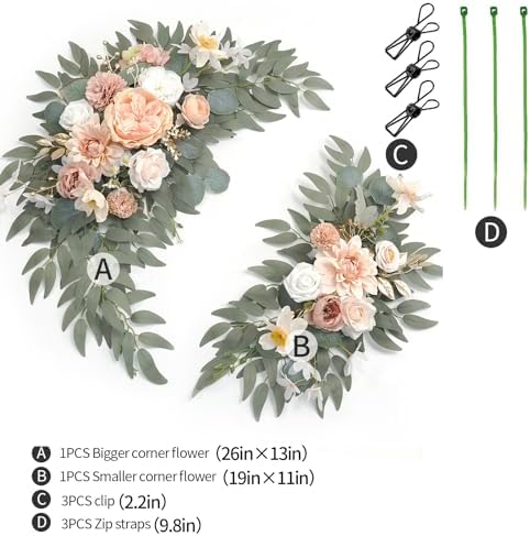 Faux Flower Swag Set of 2 for Wedding Welcome Signs Floral Swag Wedding Reception Ceremony Signs Decor (Champagne & Pink) - Image 2