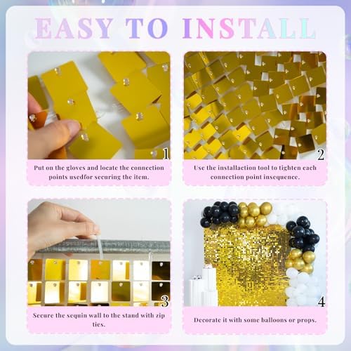 Shimmer Wall Backdrop Gold 24Pcs Sequin Panels Decoration - Image 5