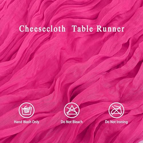 8 Pack Hot Pink Cheesecloth Table Runner 17x108 inch Rustic Gauze Table Runner Sheer Boho Fabric Cheese Cloth Table Runner for Wedding Party Baby Bridal Shower - Image 3