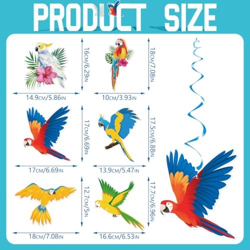 30 Pcs Tropical Birds Decorations, Hawaiian Toucan Parrot Hanging Swirl Foil Ceiling Decor for Hawaiian Luau Tiki Bar Jungle Rainforest Summer Beach Pool Party Supplies - Image 6