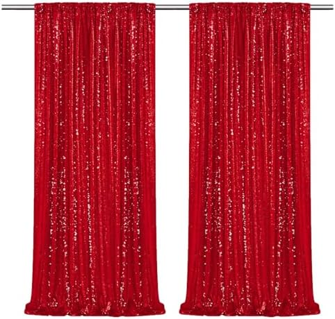 Red Sequin Backdrop Curtains-2 Panels 4FTx8FT Red Backdrop for Valentines Day, Glitter Party Decorations Background Drapes for Wedding Birthday Anniversary Graduation Photo Booth Decor by SoarDream