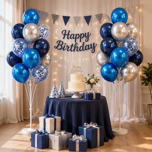 2 Sets Navy Blue Silver Balloon Column Kit for Floor or Table Party Decor - Image 7