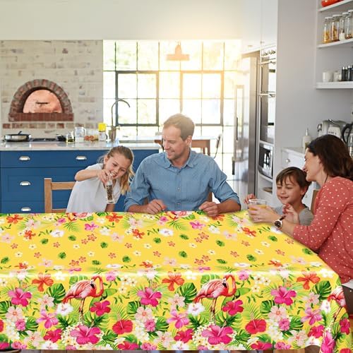 QZYL 3 PCS Hawaiian Table Cloths, 54 x 108 Inches Luau Tablecloths, Disposable Aloha Party Decorations with Summer Flamingo Palm Leaves, Plastic Luau Party Supplies Tropical Decorations for Tiki Bar - Image 5