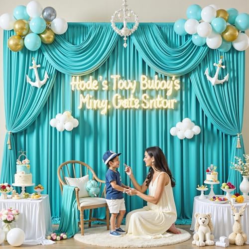 10 ft x 10 ft Wrinkle Free Turquoise Backdrop Curtain for Parties, Thick Polyester Teal Photo Backdrop Drapes,2 Panels 5ft x 10ft for Baby Shower Wedding Engagement Birthday Mermaid Party - Image 5