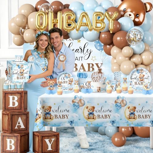 213Pcs cocomigo Blue Baby Boy Shower Decorations Tableware Set, 25 Serves - Image 2