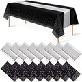 16Pack Disposable Plastic Tablecloths and Satin Table Runner Set Black and Silver Dot Tablecloth Silver Satin Table Runner for Wedding Birthday Baby Shower Anniversary Christmas New Year Party Supply by MASHAN
