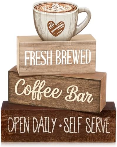 Moucuny 4 Pcs Farmhouse Coffee Bar Signs Decor Wooden Cafe Cup Signs by Moucuny