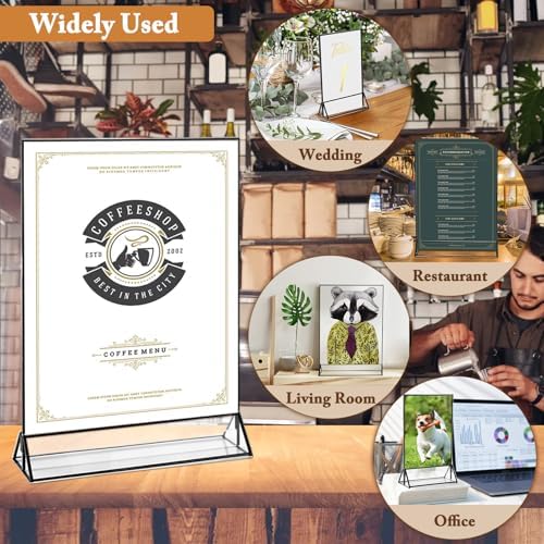 Floroom 12 Pack 8.5x11 Inch Clear Acrylic Sign Holders, Black Border Double-Sided Vertical Picture Frames & Display Stands for Table Numbers, Photos, Menus, Flyers, Weddings, Parties & Events - Image 5