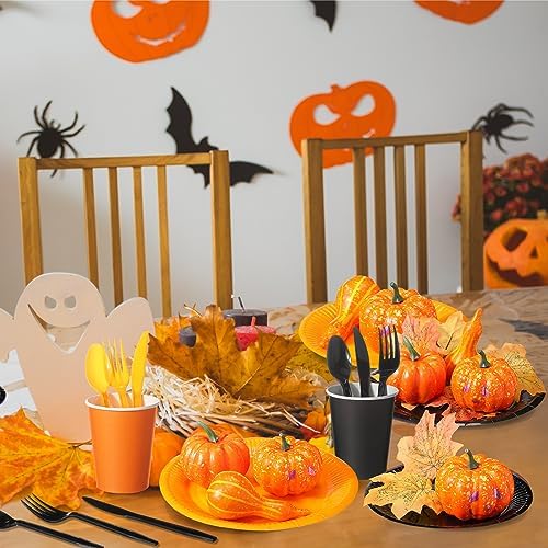 Dandat 280pcs Halloween Disposable Tableware Set, Black Orange - Image 4