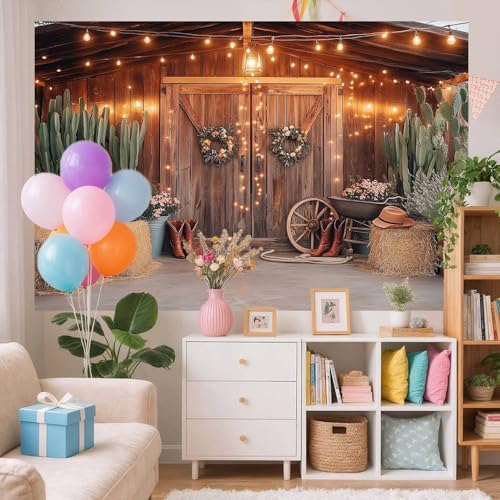 20X10 FT Western Cowboy Backdrop Western Party Decorations Wild West Vintage Wooden Rustic Wooden House Barn Photography Background for Kids Boy Children Boy Baby Birthday Banner Photo Booth - Image 6