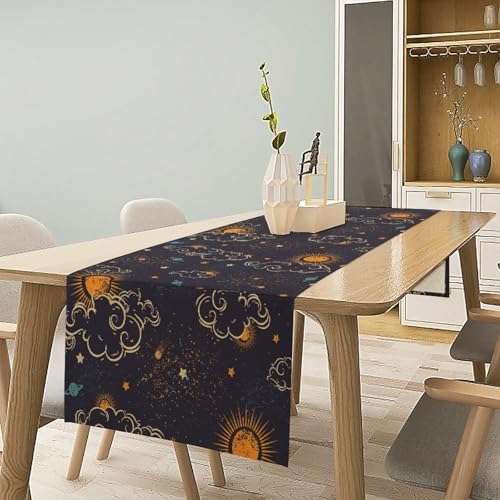Magical Sun Table Runner Vintage Boho Constellations Astrology Planets Clouds Stars Dinner Runner for Farmhouse Party Holiday Home Kitchen Dining Table Decoration 13"x70" - Image 2