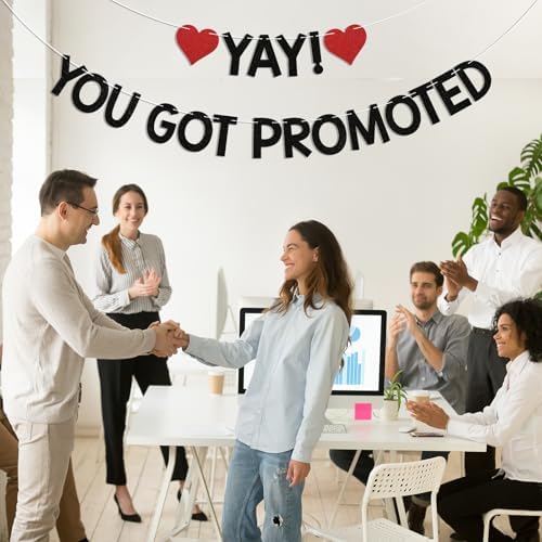 Yay! You Got Promoted Banner - Congrats on Your Promotion Decor, Congratulations, Job Promotion Party Decorations Black Glitter - Image 5