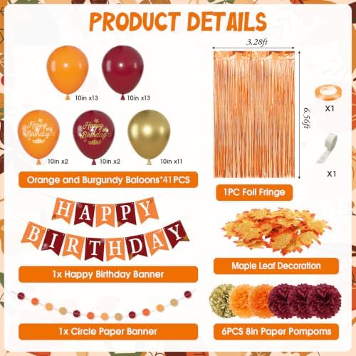 Burgundy Orange Gold Thanksgiving Decorations for Fall with Maple Leaves - Image 3
