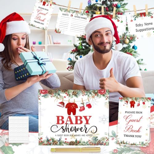 Fuyoooo 27 Pcs Christmas Baby Shower Guest Book Gold Pen Photo Corner - Image 6