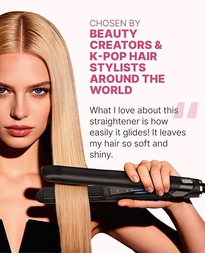 GLAMPALM GlamMuse 1" | All-Ceramic Flat Iron Infused with Vita-C, Salon Results with Less Heat Damage, Trusted by K-Pop Hair Stylists, Dual Voltage Hair Straightener, Silk Press | GP201T - Image 3