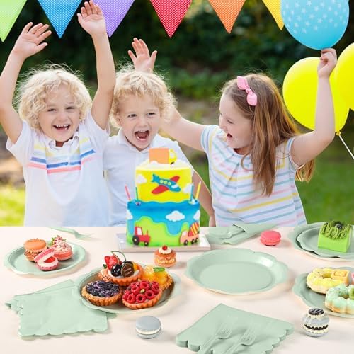 96 Pcs Sage Green Paper Plates and Napkins Set Party Supplies for 24 Guests - Image 5