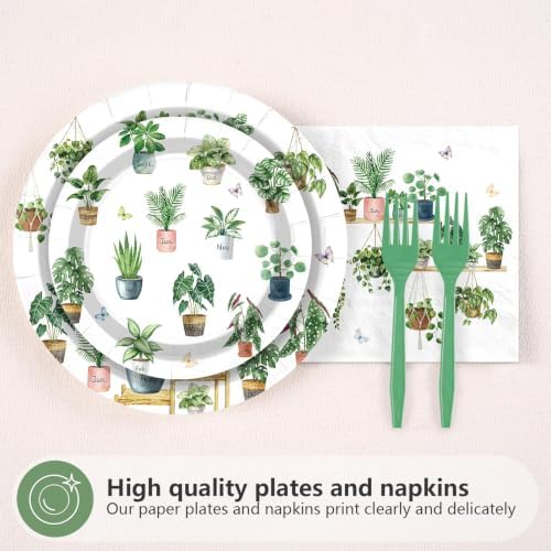 96 Pcs Greenery Plants Birthday Party Decorations, Serves 24 - Image 3
