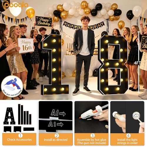 Pooqla 4FT Marquee Light Up Numbers 1 for 1st Birthday Decorations - Image 3