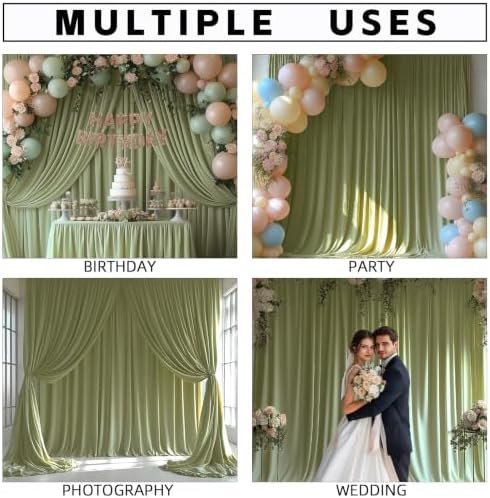 10x10FT Sage Green Backdrop Curtains for Wedding Parties, Wrinkle Free Photo Backdrop Curtains for Wedding Birthday Party Baby Shower, Fabric Drape with Rod Pockets 5ft x 10ft, 2 Panels - Image 3