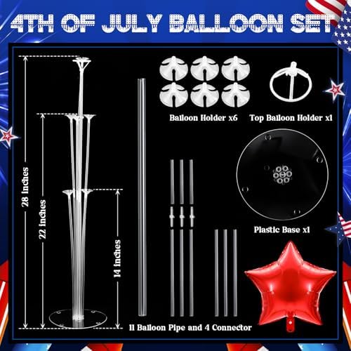 Lunmon 4 Set 4th of July Balloon Stand Kit with Base, Red Blue White Star - Image 3