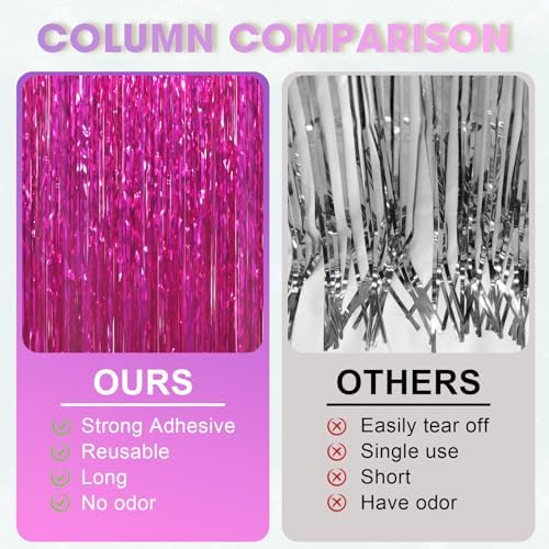 Voircoloria Pink Foil Fringe Backdrop Curtains, 3.3x8.2ft, 3 Pack - Image 5