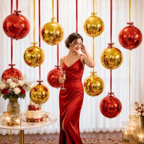 Togvu Red Gold Round Foil Balloons, 16PCS Different Sizes 4D Sphere Balloon - Image 4
