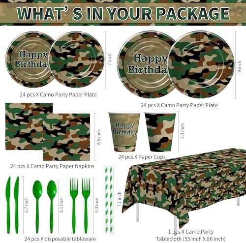 Srua Don Camouflage Army Birthday Party Decorations, Camo Hunting Serves 24 - Image 2