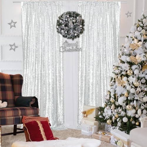PartyDelight Silver Sequin Backdrop Curtains 2x8ft 4 Panels - Image 6