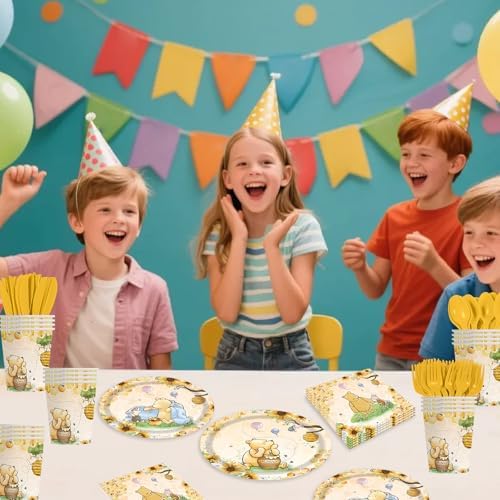 140pcs Classic Bear Baby Shower Decorations Baby Shower Party Tableware with Plates, Napkin, Forks, Cups for Birthday Party Supplies Set Serves 20 Guests (Yellow) - Image 7