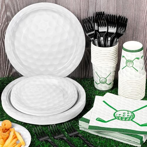 durony 144 Pieces Golf Paper Plates and Napkins Dinnerware Set - Image 5