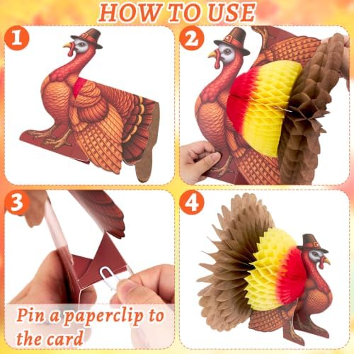 SUNBEAUTY Fall Thanksgiving Decorations, Thanksgiving Table Centerpieces, Honeycomb Turkey Centerpieces Fall Pumpkin Hanging Decor for Autumn Classroom Festival Home Office Table Decor - Image 4