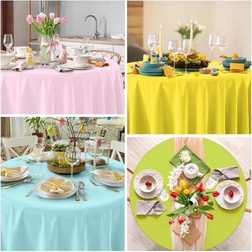 12 Pack Hawaiian Plastic Tablecloth for Round Tables, Pink Green Yellow Tropical Disposable Table Cover, Luau Round Table Cloth for Summer Flamingo Birthday Picnic Party Supplies Decorations - Image 6