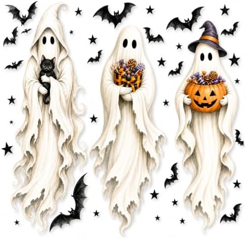 Halloween Window Clings Decorations Ghost Pumpkin Black Cat Window Stickers Static Spooky Glass Window Sticker Decals for Home Office Classroom Party Haunted House Seasonal Decor 3 Sheets by Unknown