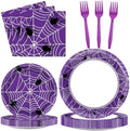 Qyeahkj 100 Pcs Halloween Birthday Party Supplies Paper Plates and Napkins Set Disposable Spider Web Tableware Decorations for Halloween Theme Baby Shower Serves 25 by Qyeahkj