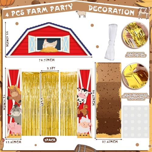 VitalCozy 7 Pcs Farm Theme Party Decorations Awning Banner Rug Backdrop - Image 2