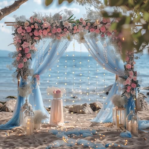 Tulle Backdrop Curtain with Lights Baby Blue 10x8ft Sheer Curtain Backdrop - Image 6