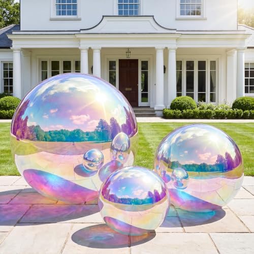3PCS Inflatable Mirror Ball Set,Reusable Mirror Ball Large Event Decoration PVC Ball with Electric Pump for Party,Concerts,Stage,Wedding Decorations(Iridescent, 3pcs:19.7In+31.5In+47.2In+Pump) by FloatPartyEnjoy
