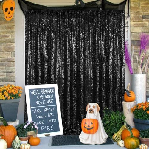 Black Backdrop Curtains for Parties 2 Panels 2ftx8ft Sequin Birthday Backdrop Seamless Photography Background Halloween Decoration - Image 2