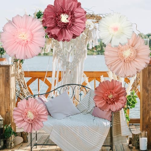 Giegxin 6 Pcs 31.5" 24" Pink Giant Tissue Paper Flower, Boho Pom Pom Decor - Image 5