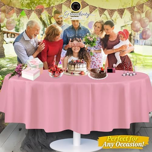 Grandipity Plastic Table Cloth Disposable 12 Pack 84" Round Pink - Image 6