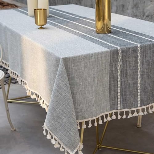 Deep Dream Tablecloth, Embroidered Waterproof Table Cloth Cotton Linen Wrinkle Free Anti-Fading Tablecloths Dust-Proof Table Cover for Kitchen Dinning Party Christmas, 55 x 102 Inch - New Gray by DeepDream