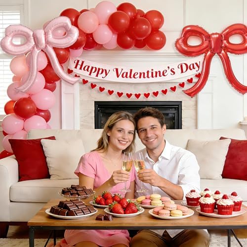 4 Pcs Red and Pink Bow Balloons Bow Party Decorations for Girl Women Pink Bow Birthday Decorations for Baby Shower Engagement Wedding Christmas Decor Bachelorette Party Supplies - Image 6